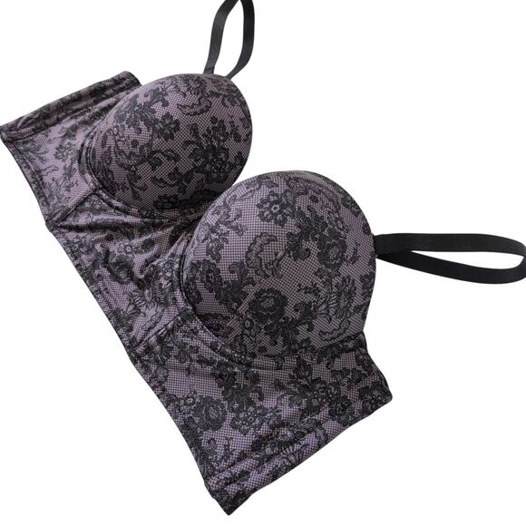 Torrid Bra 42B Purple Lace Strapless Push Up Longline Sexy Underwire Supportive - Picture 4 of 12